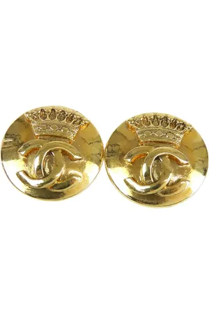 CHANEL Pendientes de clip con logo CC bañados en oro 1996