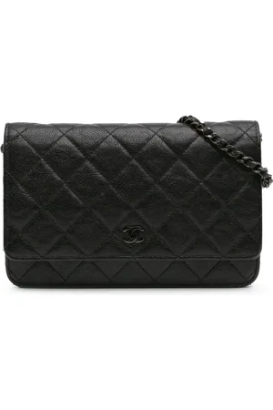 CHANEL Bandolera So Black Wallet On Chain en piel de becerro agrietada acolchada 2017-2018