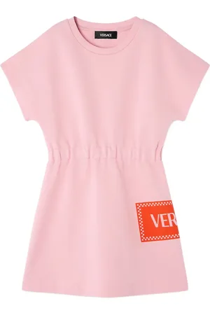 VERSACE Vestido fruncido con logo estampado