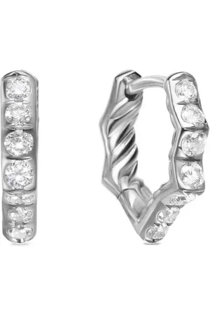David Yurman Pendientes de aro huggie Zig Zag Stax de 13 mm en plata de ley con diamantes
