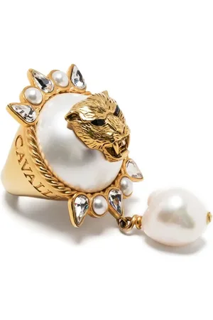 Roberto Cavalli Anillo Mirror Snake con perla de imitación