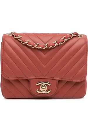 CHANEL Bandolera Single Flap cuadrada mini de piel de borrego con chevron 2018