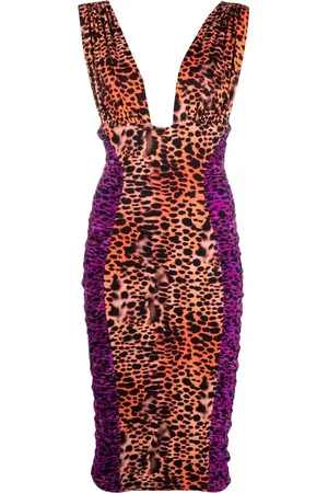Roberto Cavalli Vestido fruncido con estampado Murena