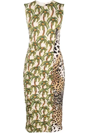 Roberto Cavalli Vestido fruncido con varios estampados