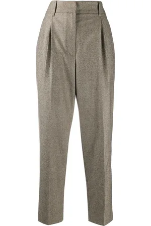 Brunello Cucinelli Pantalones de talle alto con estampado de espiga