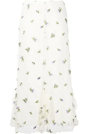 Anna Sui Falda midi con bordado floral