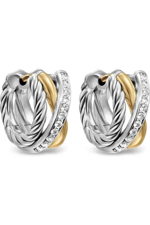 David Yurman Pendientes de aro Crossover Three Row de 13 mm en oro amarillo de 18 ct y plata de ley con diamantes