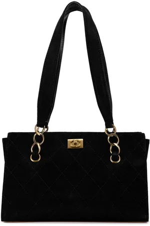 CHANEL Bolso shopper de ante y cuero caviar con logo CC y detalle de puntadas 2002-2003