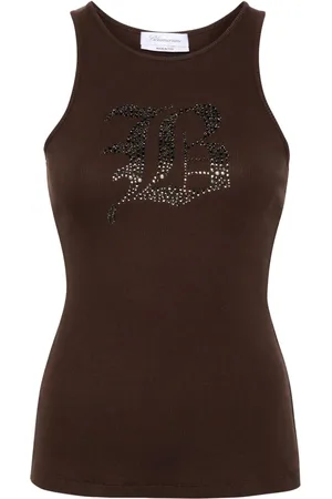 BLUMARINE Top sin mangas de canalé con strass