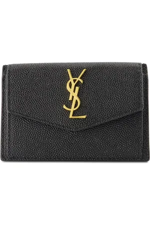 Saint Laurent Cartera de piel con placa del logo