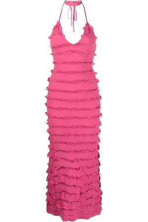 BLUMARINE Vestido largo con volantes y cuello en V