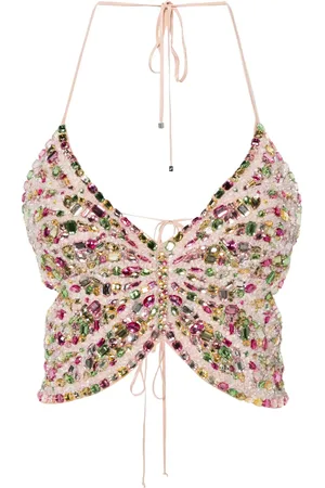 BLUMARINE Top con cuello halter en strass