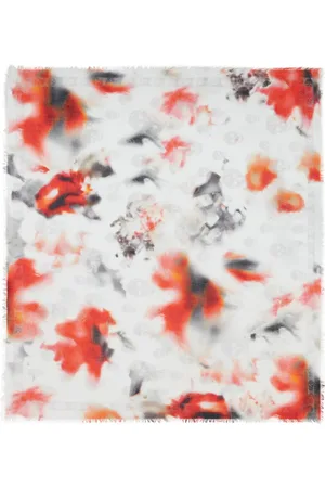 Alexander McQueen Bufanda Obscured Flower con bordes deshilachados