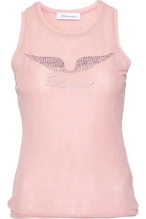 BLUMARINE Top sin mangas de malla con detalles de strass