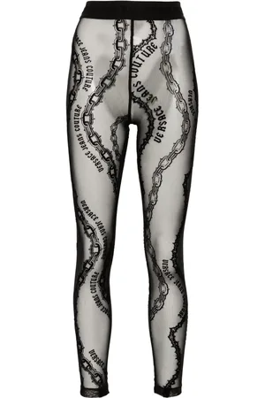 VERSACE Leggins de malla con estampado de cadenas afelpadas