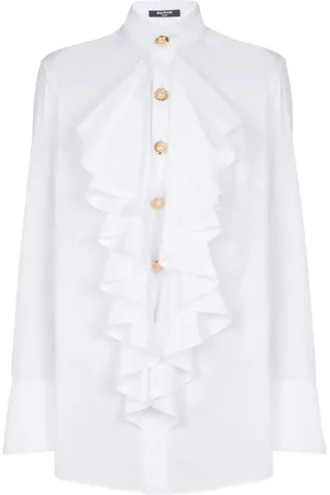 Balmain Camisa de popelina con volantes