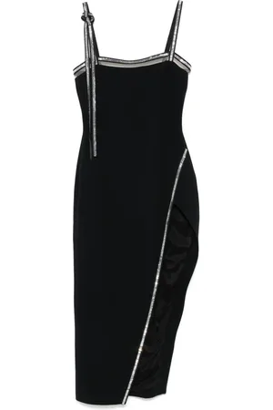 DAVID KOMA Vestido midi con ribete de cristal