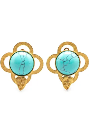 CHANEL 1995 Gold Plated Gripoix Clover Clip On Earrings costume earrings