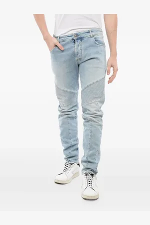 Balmain Light-wash tapered biker jeans