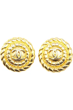CHANEL 20th Century Gold Plated CC Round Clip On Earrings costume earrings