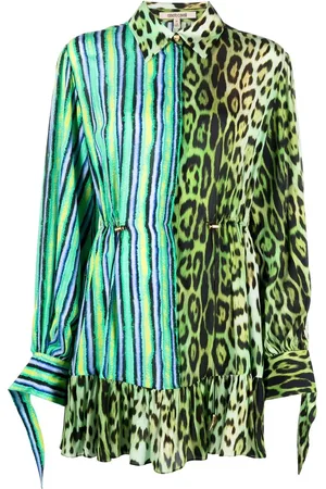 Roberto Cavalli Vestido mini con estampados Exotic Stripe y Jaguar