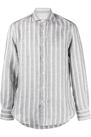 Brunello Cucinelli Camisa a rayas con cuello italiano