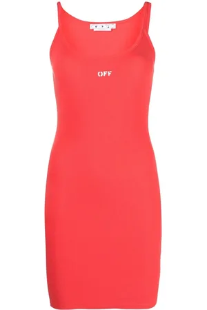 OFF-WHITE Vestido de canalé con logo estampado