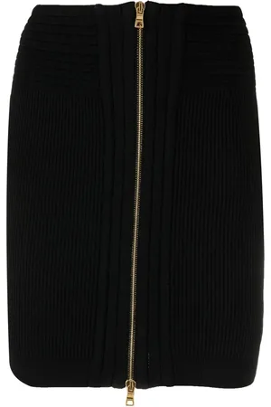 Balmain Falda de canalé con cremallera