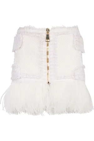 Balmain Falda corta de tweed con plumas