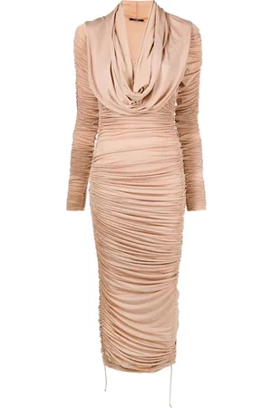 Balmain Vestido midi con diseño fruncido y capucha