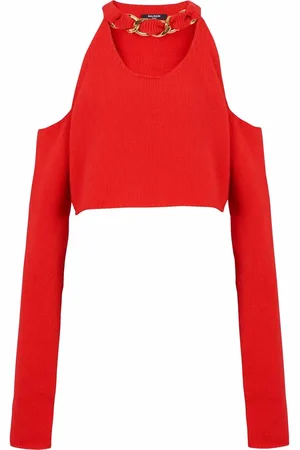 Balmain Top corto de punto con hombros descubiertos