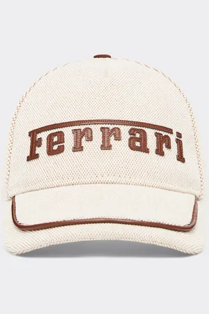 FERRARI Gorra de béisbol con logotipo bordado y detalles de cuero