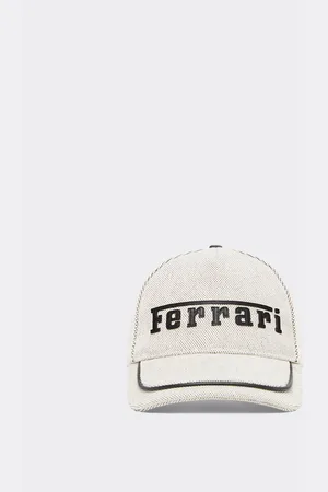 FERRARI Gorra de béisbol con logotipo bordado y detalles de cuero