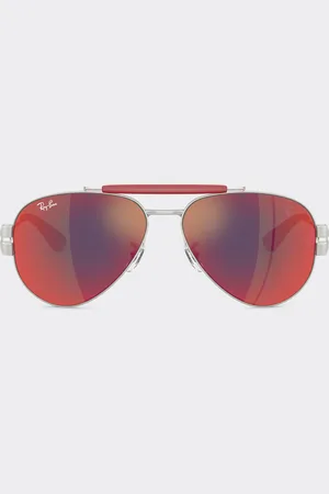 FERRARI Ray-Ban for Scuderia RB3762M en metal plateado con lentes de espejo gris oscuro azul/rojo