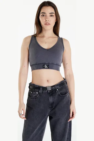 Calvin Klein Top Jeans Label Washed Rib Crop Top L