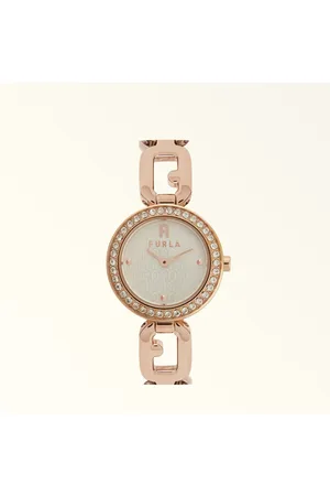 Furla Arco Chain Reloj Con Caja Redonda Color Oro Rosa Metal + Estrás + Estrás Mujer