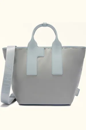 Furla Piuma Bolso Tote Cenere Tejido De Nailon Reciclado En Bloques De Colores + Piel Texturada Mujer