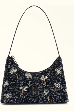 Furla Diamante Bolso De Hombro Mini Toni Nero Tejido Con Bordados De Flores Mujer