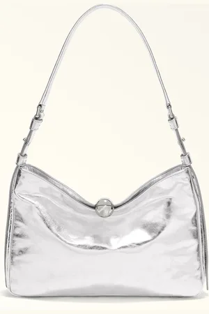Furla Sfera Soft Bolso De Hombro M Color Silver Piel De Ternera Metalizada Agrietada Mujer