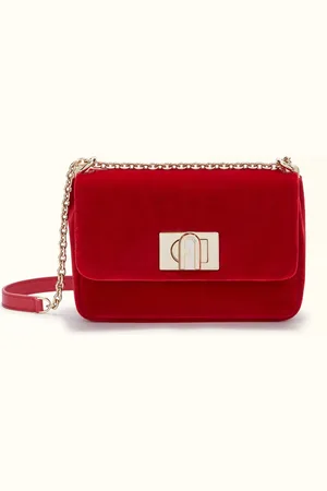 Furla 1927 Bolso Bandolera Rosso Tejido En Satén Aterciopelado Mujer