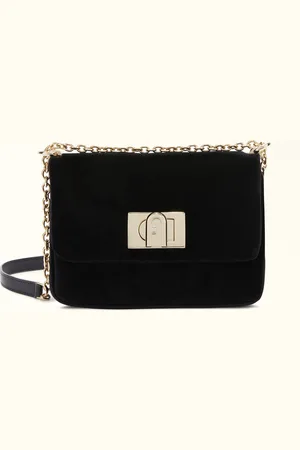 Furla 1927 Bolso Bandolera Nero Tejido En Satén Aterciopelado Mujer