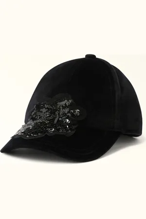 Furla Varsity Style Gorra Nero Tejido En Satén Aterciopelado+bordados De Flores Mujer