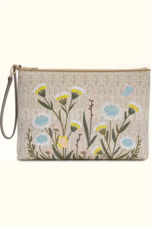 Furla Opportunity Estuche Toni Naturali Logotipo Arco Con Motivo Étnico En Relieve En Jacquard Y Detalles Bordados Con Flores Mujer