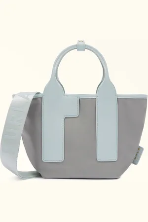 Furla Piuma Bolso Tote Cenere Tejido De Nailon Reciclado En Bloques De Colores + Piel Texturada Mujer