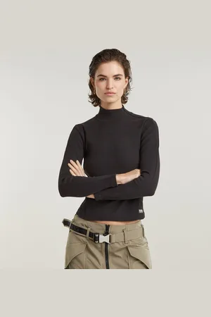 G-Star Top Asymmetric Zip Cropped Slim Mock - - Mujer