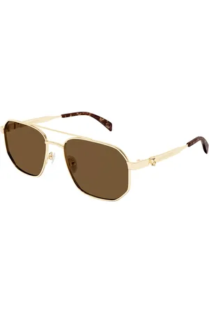 Alexander McQueen AM0458S Ajuste Asiático 002 Gafas de Sol para Hombre Dorados