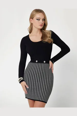 Guess Vestido Ajustado De Pied De Poule