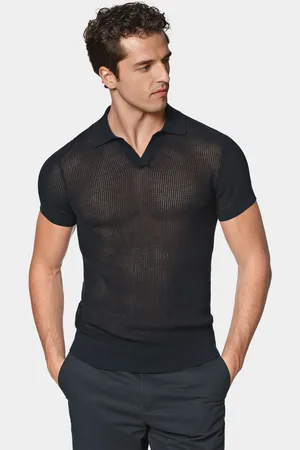 Gutteridge Polo de punto perforado de algodón extrafino