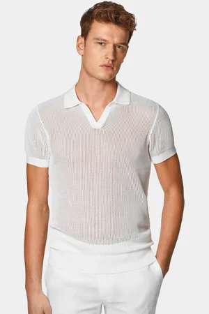 Gutteridge Polo de punto perforado de algodón extrafino