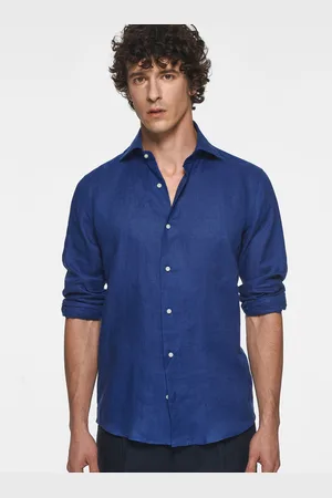 Gutteridge Camisa de cuello italiano en puro lino